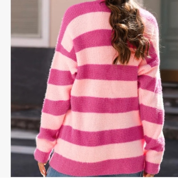 Pink Striped button up Sweater - Picture 2 of 6